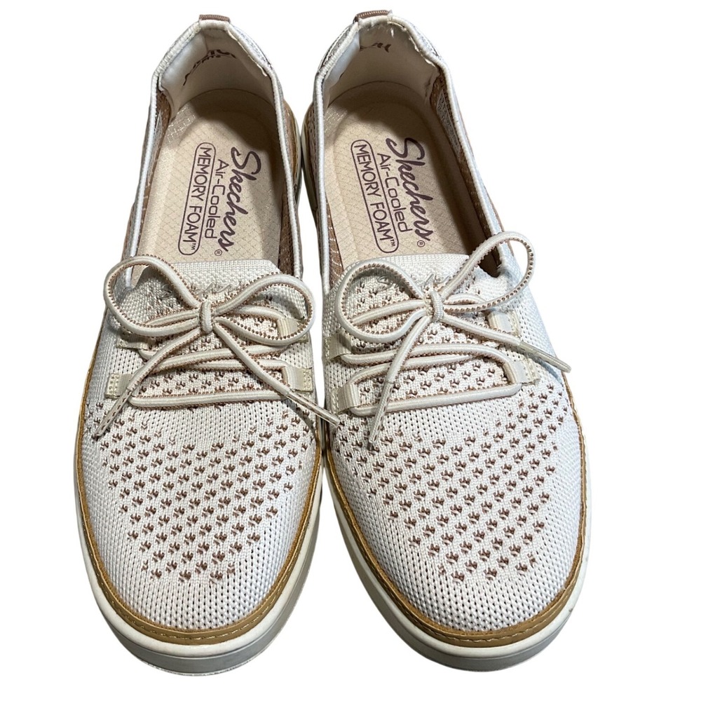 Skechers Stretch Fit Slip On Sneakers Womens 7 Off White Knit 100676 Memory Foam